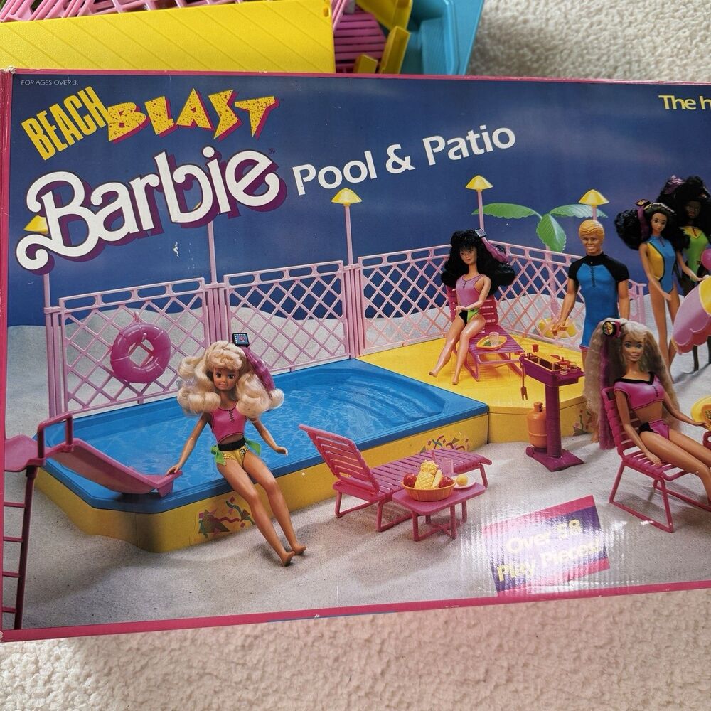 VTG 1988 Beach Blast Mattel BARBIE Pool Patio Deck Swim Set IN BOX Not complete